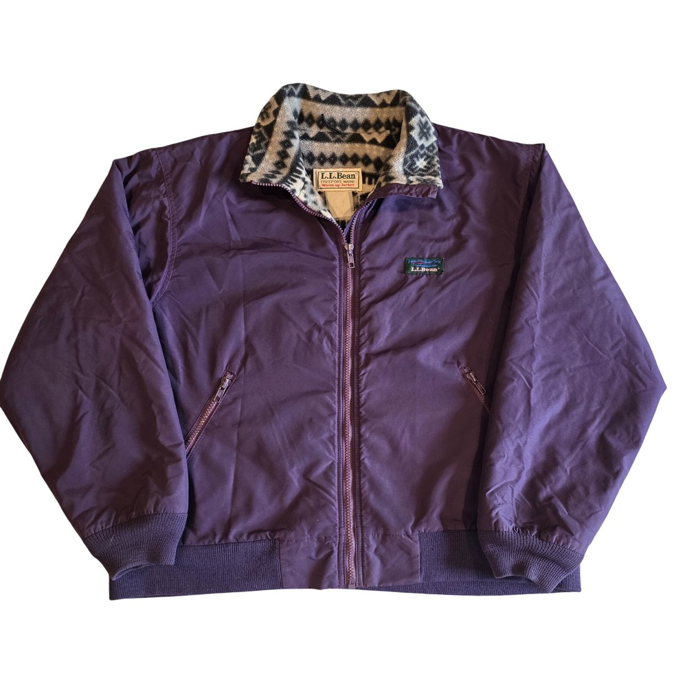 Vintage 80s 90s LL Bean Warm-Up Jacket Mens Large Purple Aztec Fleece Bomber